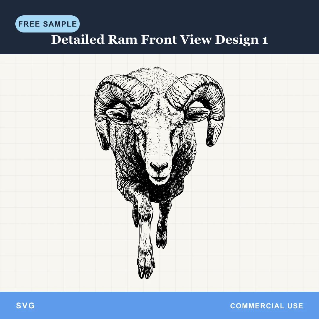 Free Detailed Ram Front View Design 1 SVG