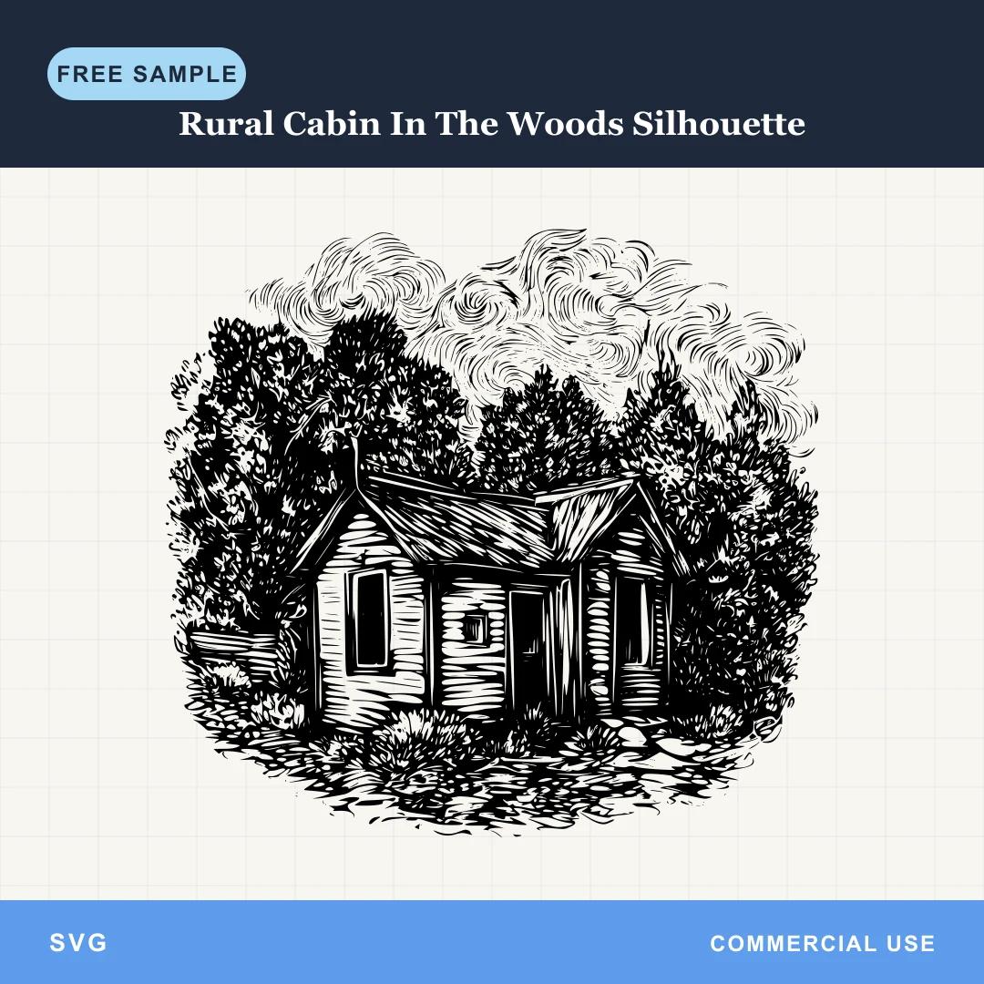 Free Rural Cabin In The Woods Silhouette SVG