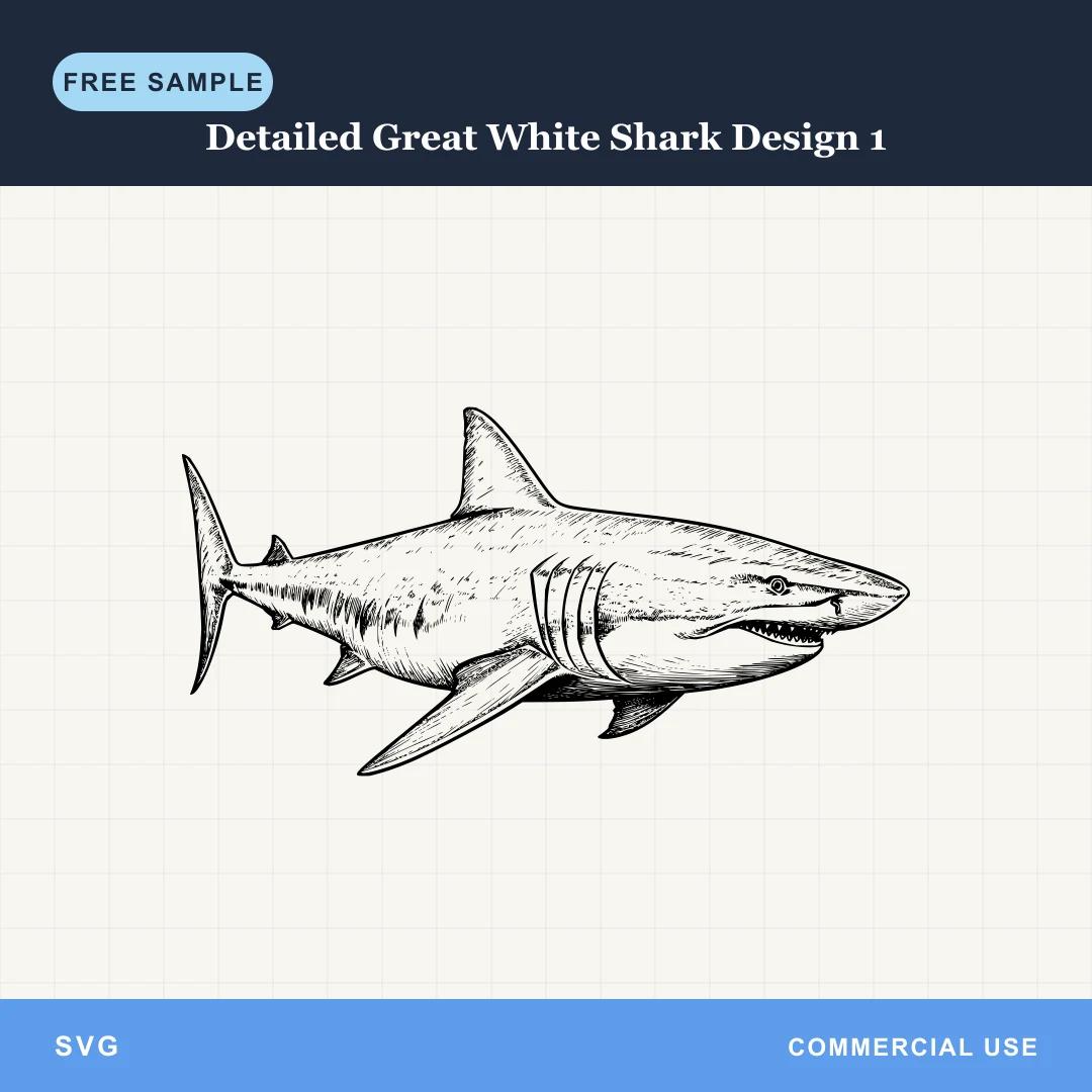 Free Detailed Great White Shark Design 1 SVG