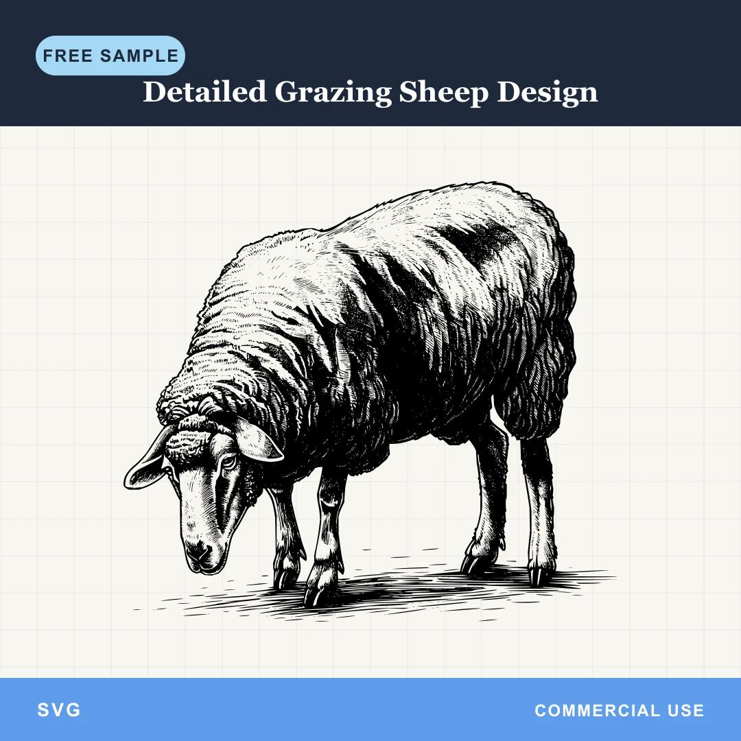 Free Detailed Grazing Sheep Design SVG
