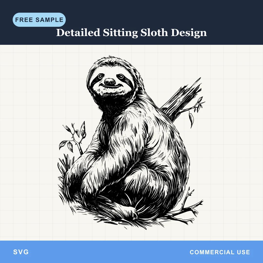 Free Detailed Sitting Sloth Design SVG