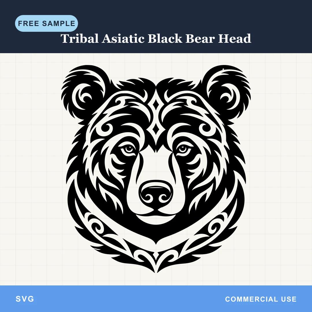 Free Tribal Asiatic Black Bear Head SVG