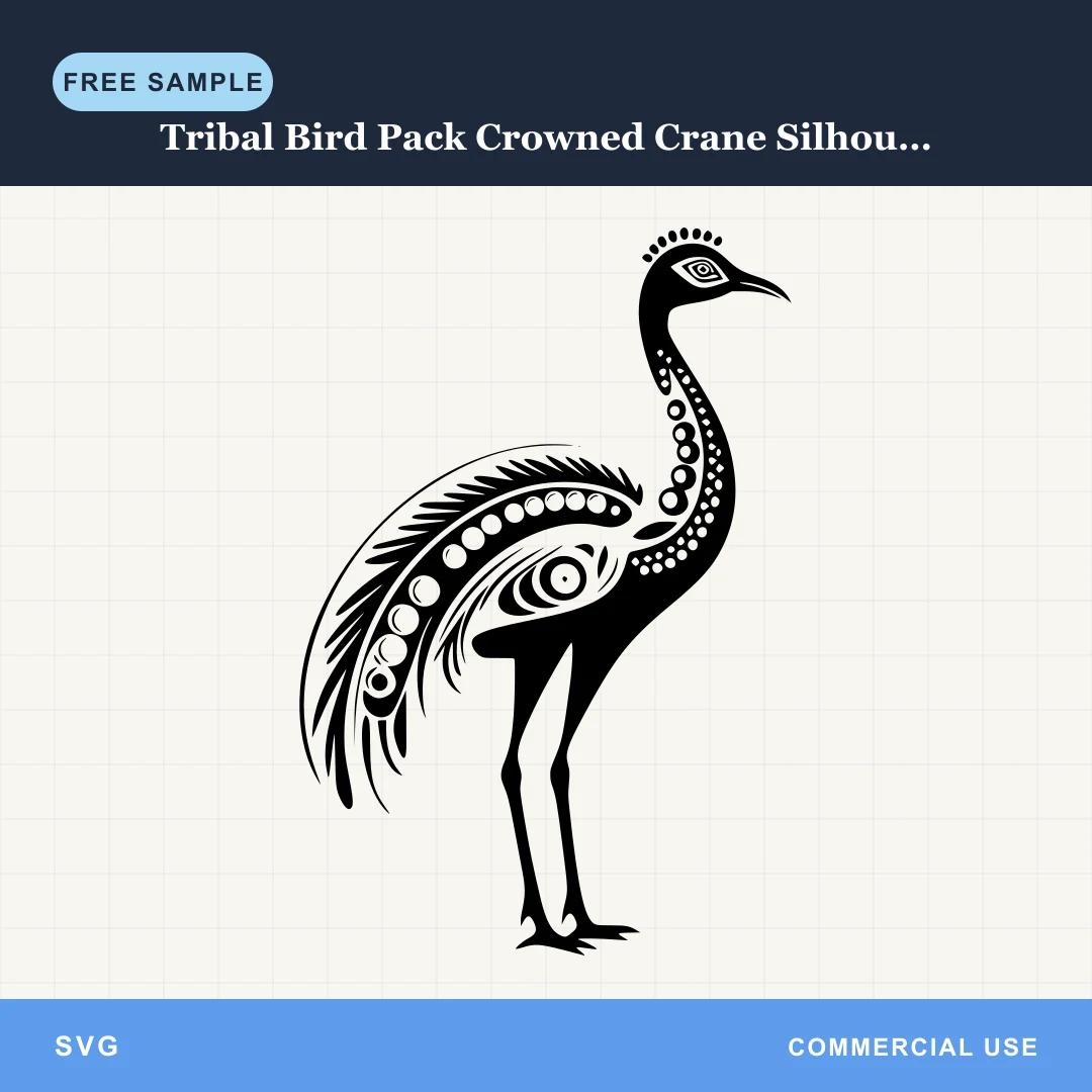 Free Tribal Bird Pack Crowned Crane Silhouette SVG