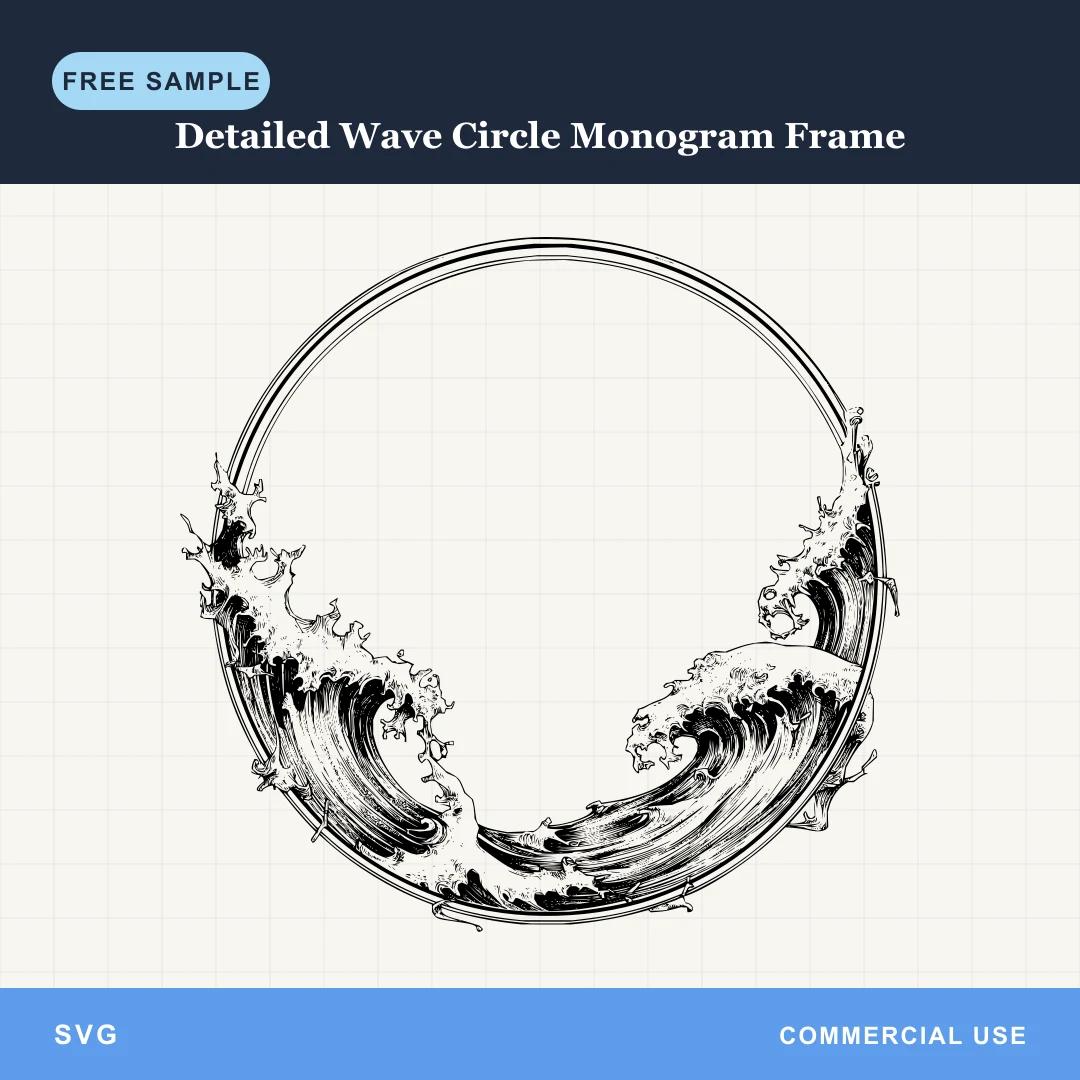 Free Detailed Wave Circle Monogram Frame SVG