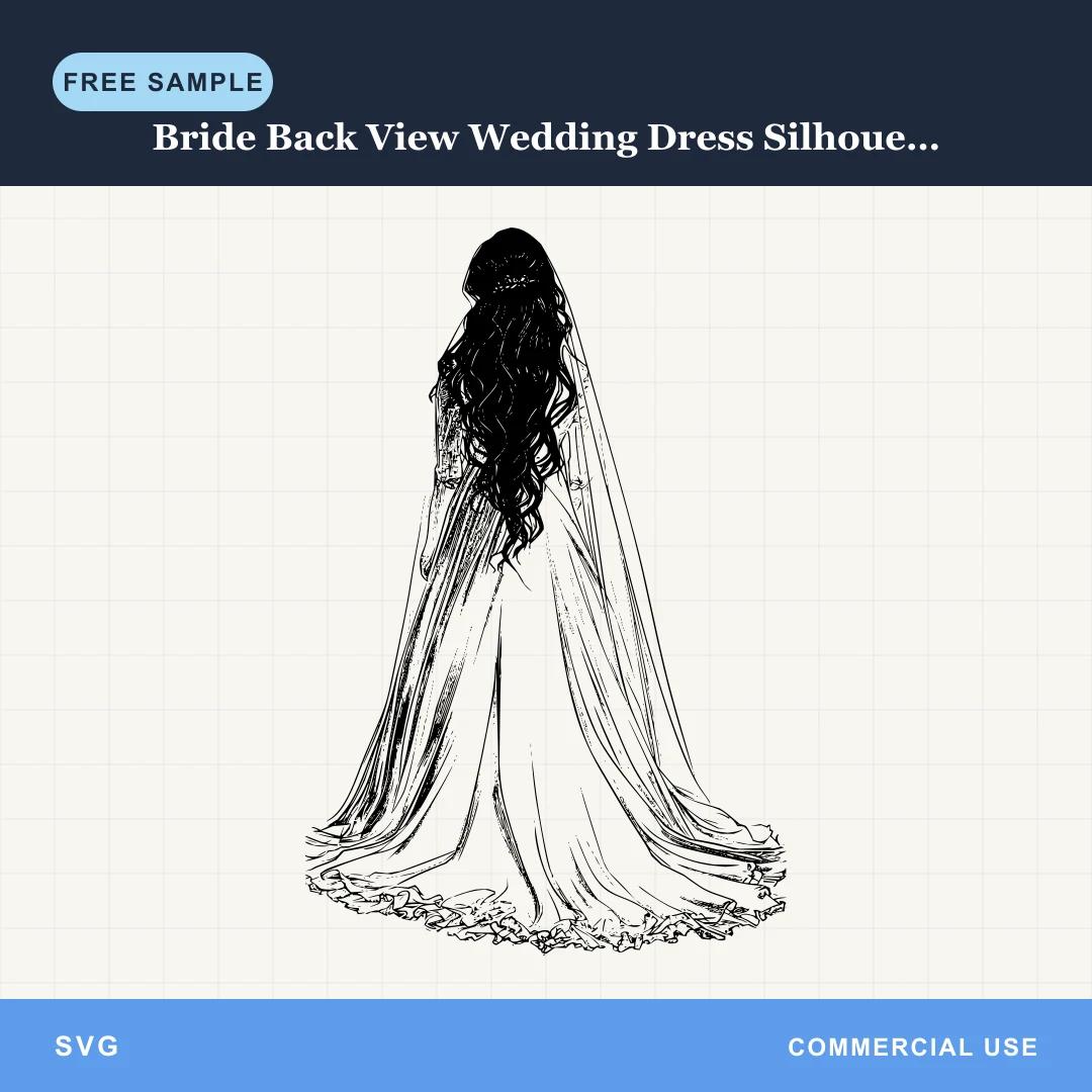 Free Bride Back View Wedding Dress Silhouette SVG