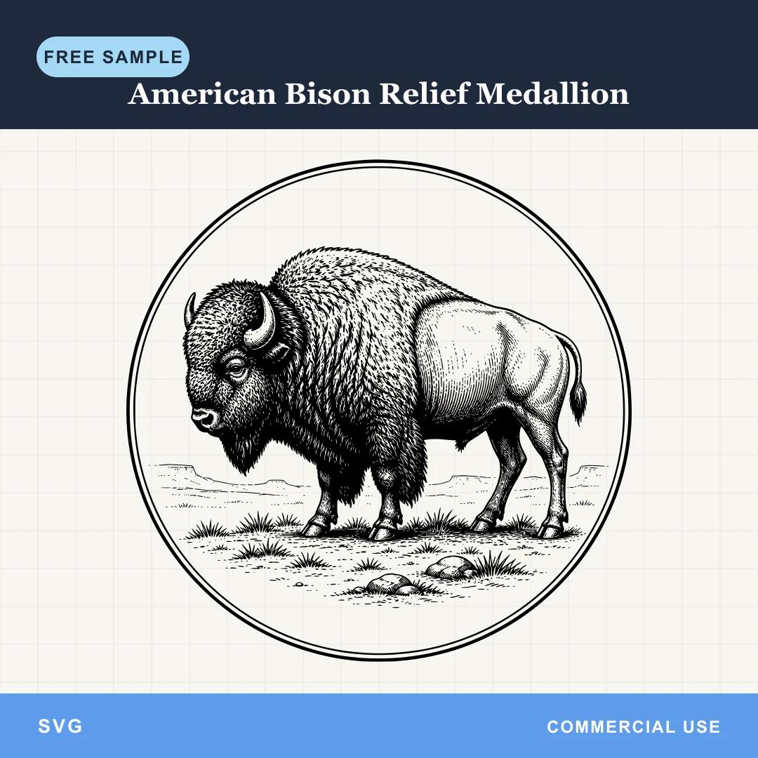 Free American Bison Relief Medallion SVG