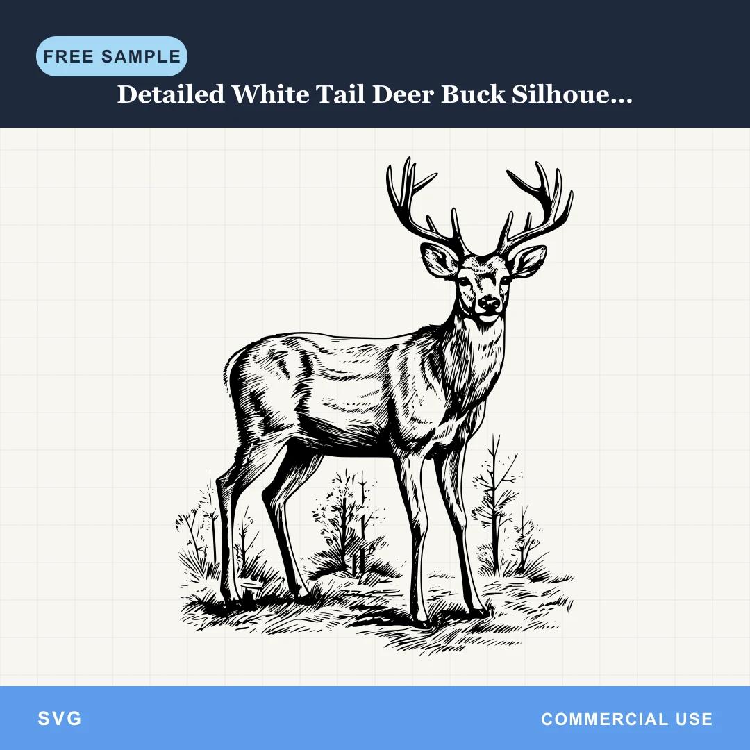 Free Detailed White Tail Deer Buck Silhouette SVG