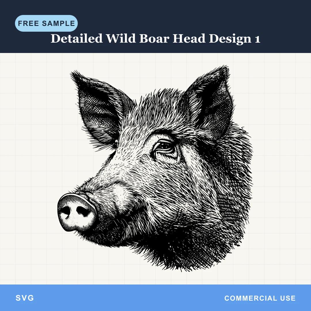 Free Detailed Wild Boar Head Design 1 SVG