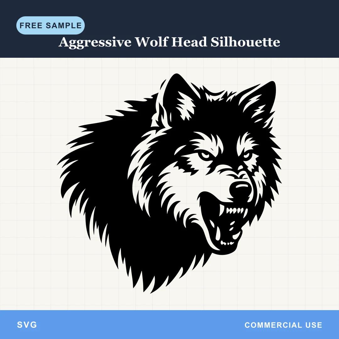 Free Aggressive Wolf Head Silhouette SVG