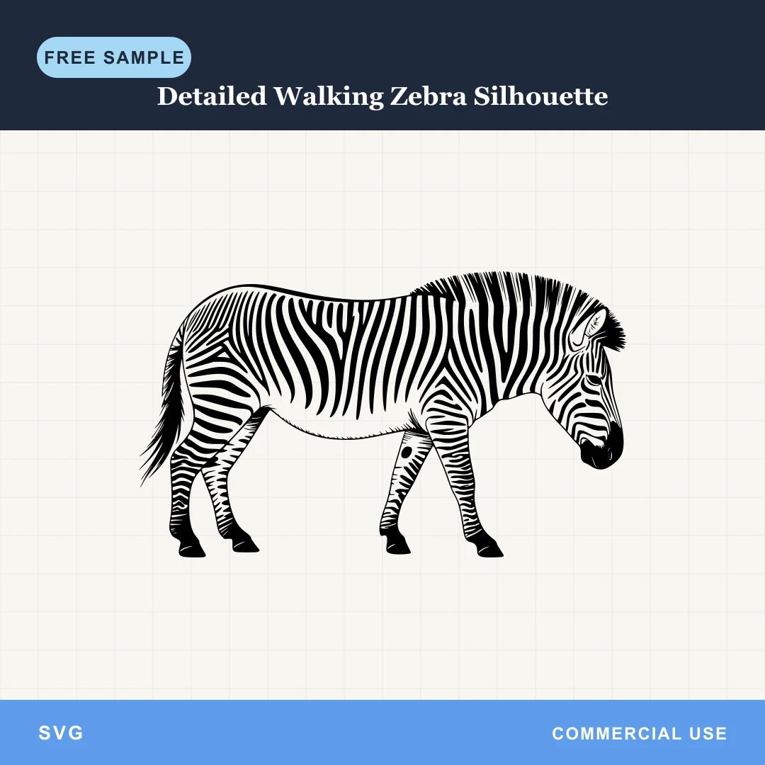 Free Detailed Walking Zebra Silhouette SVG