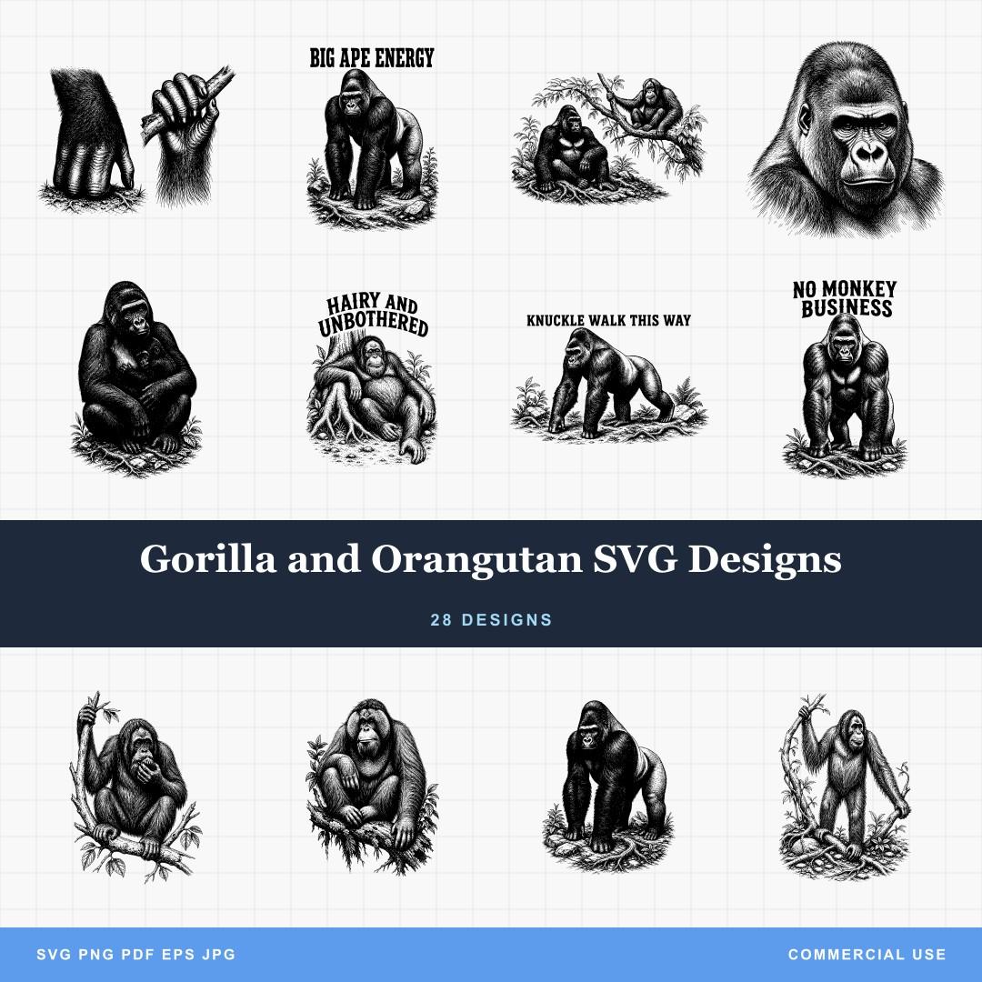 Gorilla and Orangutan SVG Designs