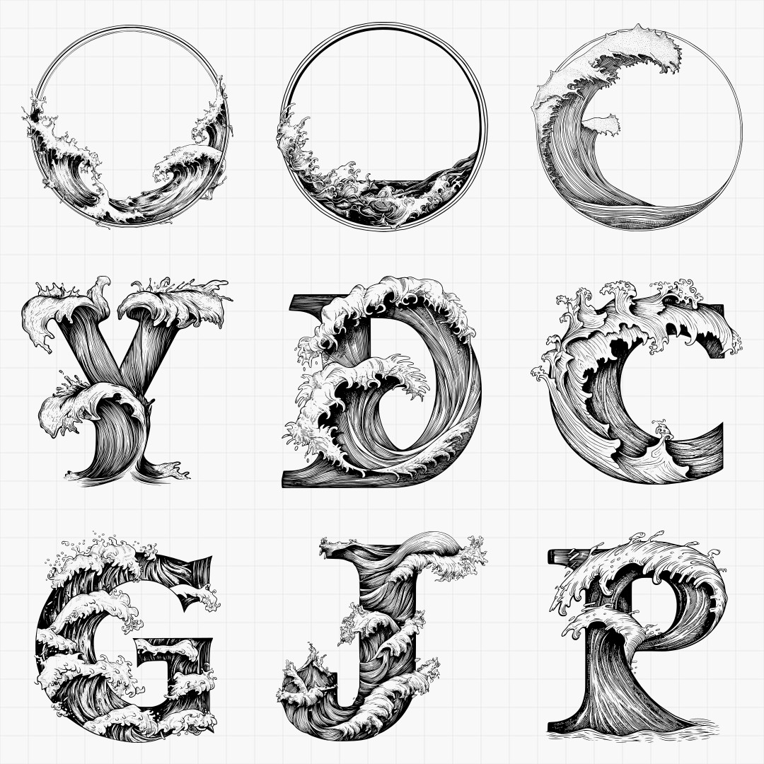 Wave Themed Monogram Designs | PrintCutCarve | PrintCutCarve